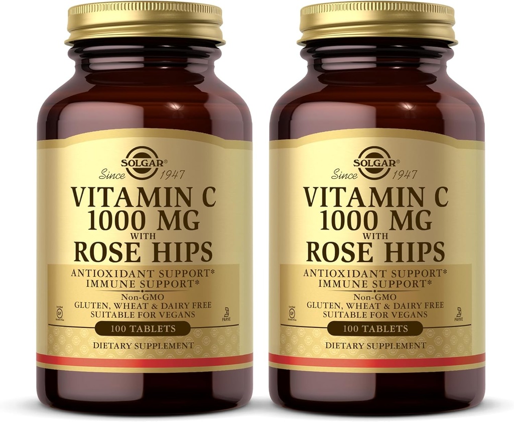 Solgar ビタミン C 1000 mg と Rose HIPS - 100 錠, 2 のパック - 酸化防止剤 & 免疫サポート - Non-GMO, 完全菜食主義者の, グルテンフリー, 酪農場無料, Kosher - 200 総サービング
