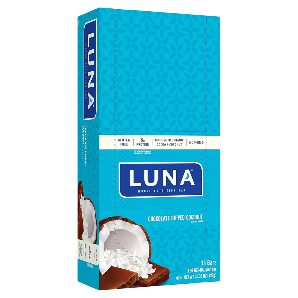 LUNA BAR - グルテンフリースナックバー - チョコレート浸漬ココナッツ風味-8gのタンパク質 - Non-GMO - 植物ベースのハンサムスナック - ゴースナック(1.69オンススナックバー、15カウント)