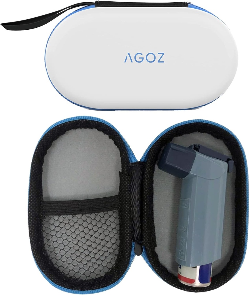 子供のためのAGOZ喘息吸入薬旅行バッグケースと大人 - ジッパー閉鎖と腕時計ストラップ付き保護医療ポーチホルダーカバー(白)