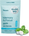 Neuro Memory & Focus Gum (90 Pieces) - Decaf & Sugar Free with American Ginseng, L theanine, Vitamin B12 & Vitamin B6 for Mental Alertness - Brain Supplements for Memory and Focus - Peppermint Flavor