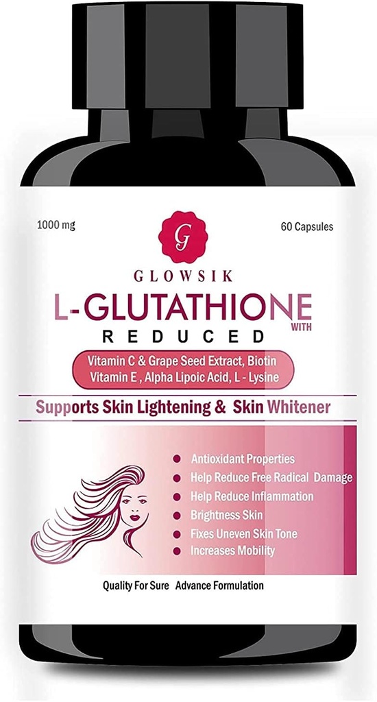 ビタミンCおよびブドウの種、1000のmg - GLOWSIKによる60カプセルが付いている皮のためのAstha L-Glutathion