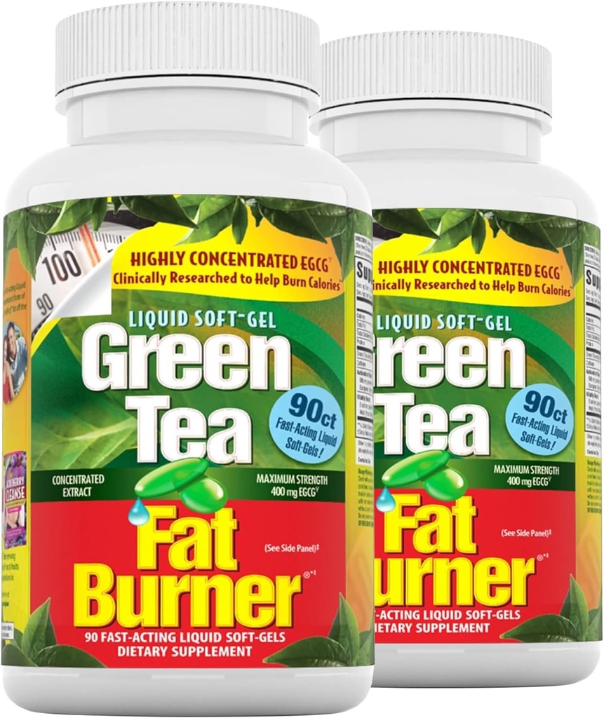Applied Nutrition Green Tea Fat Burner - 90 Liquid Soft-Gels, Pack of 2 - Increases Calorie Burning & Supplies Powerful Antioxidants - 90 Total Servings
