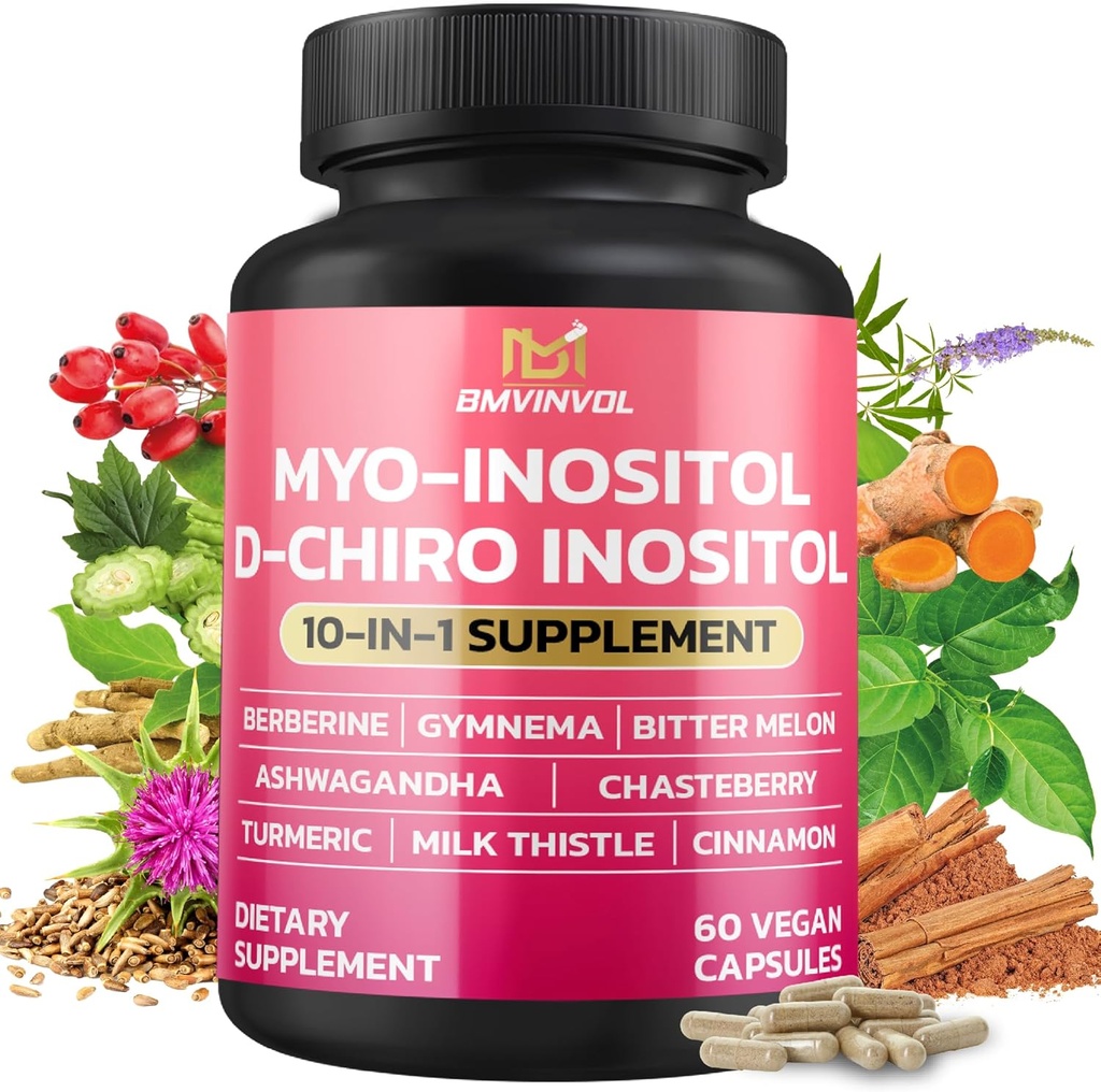BMVINVOL Inositolの補足-Myo-InositolおよびD-Chiro Inositolの理想40:1の比率-プラスのBerberine、シナモン、Ashwagandha + 5のより多くの- 60のカプセル