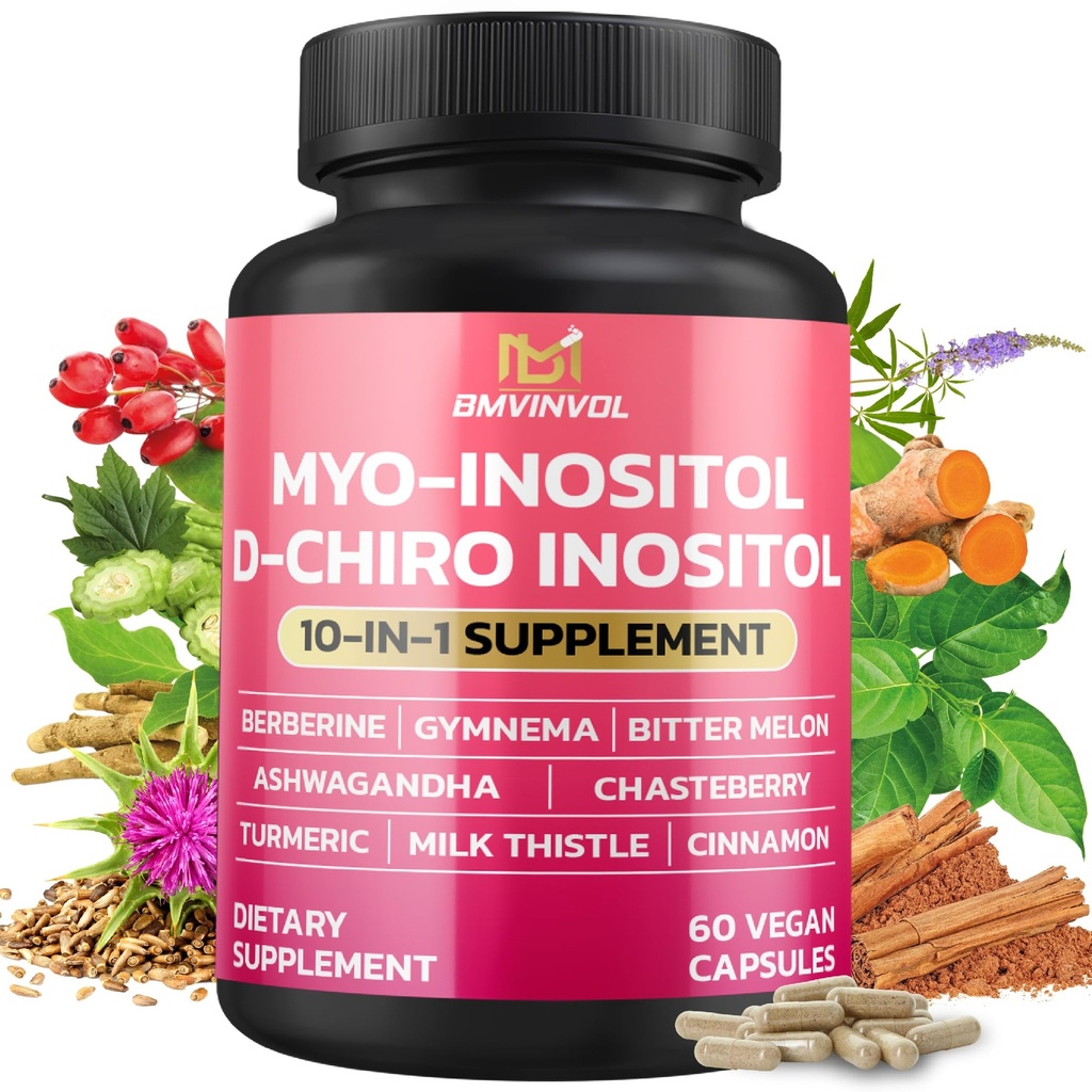 BMVINVOL Inositolの補足-Myo-InositolおよびD-Chiro Inositolの理想40:1の比率-プラスのBerberine、シナモン、Ashwagandha + 5のより多くの- 60のカプセル