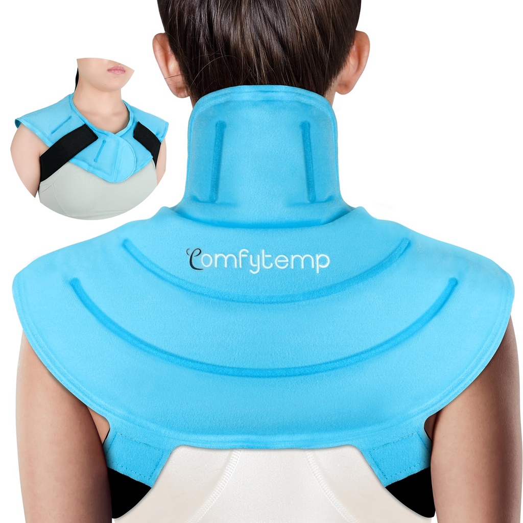 首の肩のためのComfytempのアイス パックは革紐、再使用可能なゲルの肩のアイス パックの覆い、上部の背部のための冷たい圧縮の物理的な療法の回復、頚部傷害(S)を痛みの軽減します