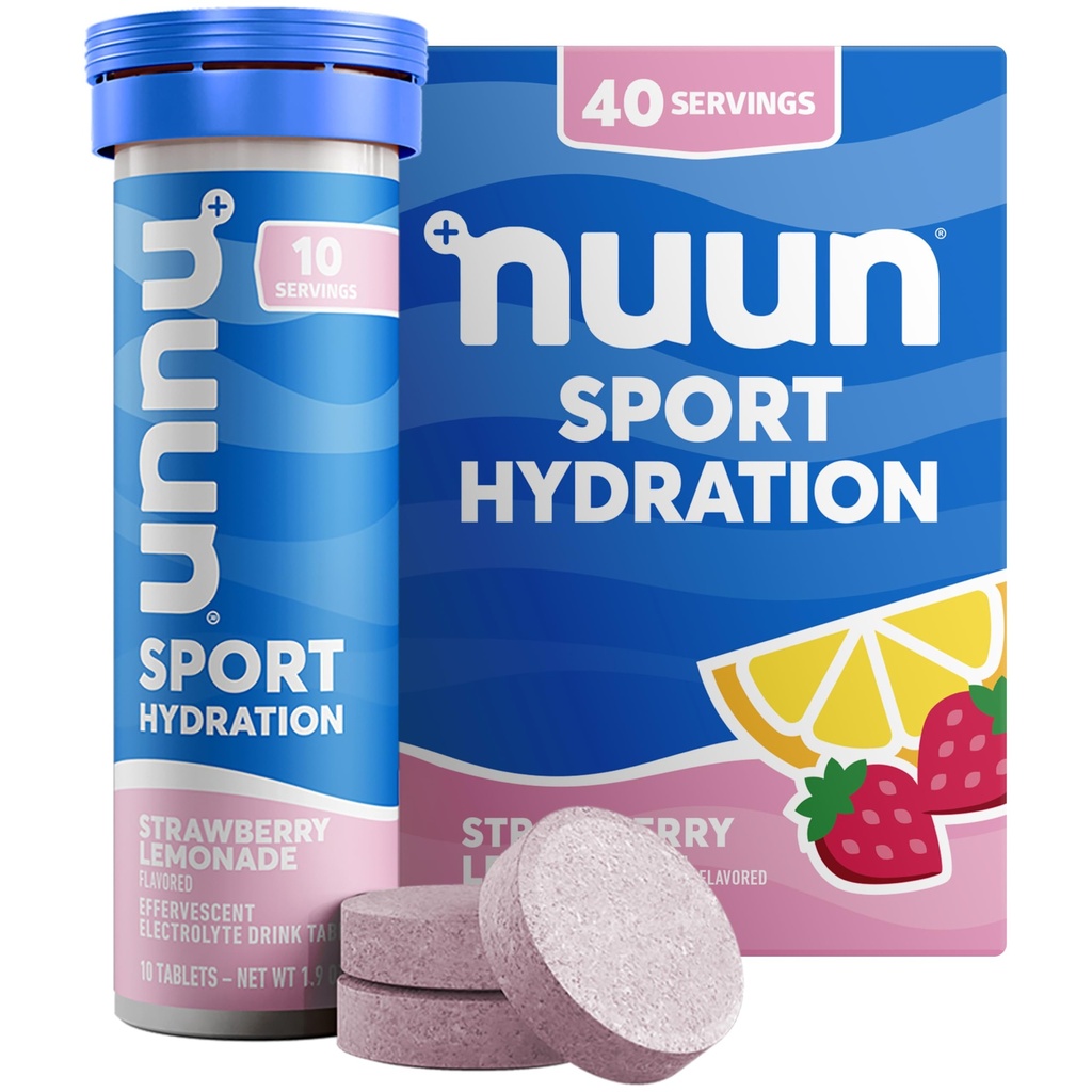 Nuunのスポーツはマグネシウム、カルシウム、カリウム、塩化物及びナトリウム、グルテンフリー及びビーガン、いちごLemonade、4つのパック(40のサービング合計)が付いている電解質タブレットを錠剤にします