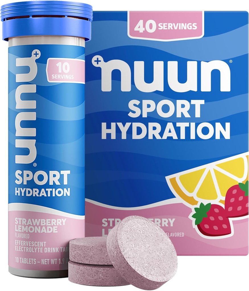 Nuunのスポーツはマグネシウム、カルシウム、カリウム、塩化物及びナトリウム、グルテンフリー及びビーガン、いちごLemonade、4つのパック(40のサービング合計)が付いている電解質タブレットを錠剤にします