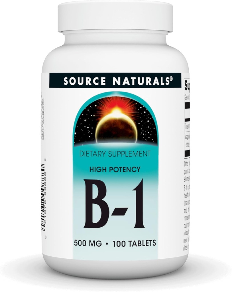 Source Naturals Vitamin B-1 Thiamin 500mg High Potency, 100% Pure - 100 Tablets