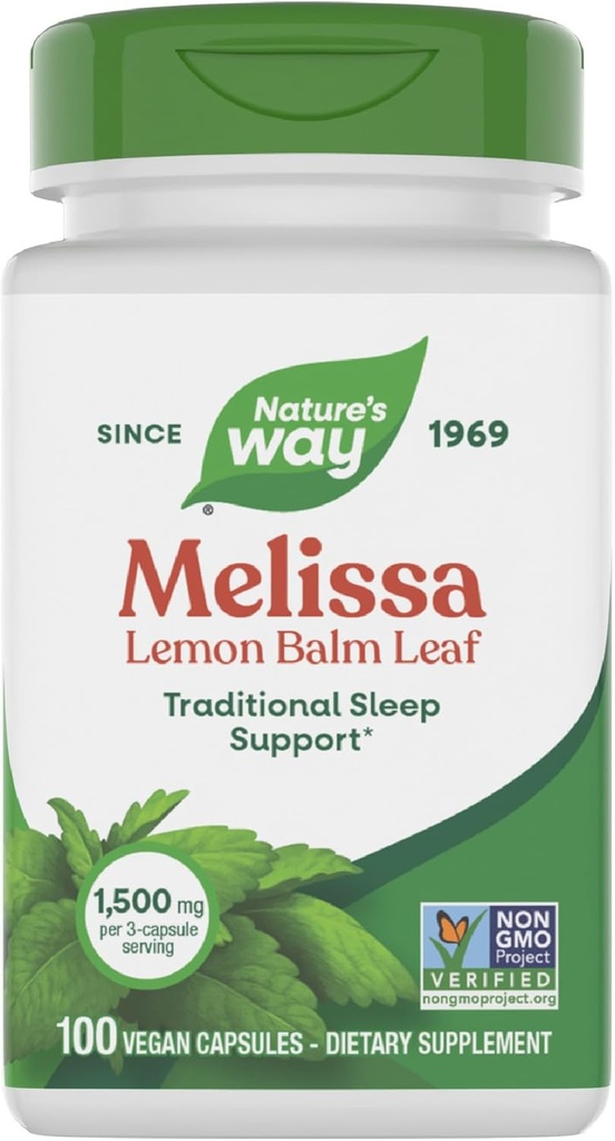 Nature's Way Melissaレモンバームリーフ、伝統的な睡眠サポート*、Melatonin無料、1500mg / 3-カプセルサービング、非GMOプロジェクト検証、100ビーガンカプセル(パッケージ5月Vary)