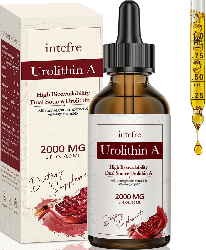 Urolithin A Liquid Drops 2000mg, Urolithin A Supplement with Pomegranate Extract, Vita-Age Complex, Supports Healthy Aging & Cell Repair, 60ml