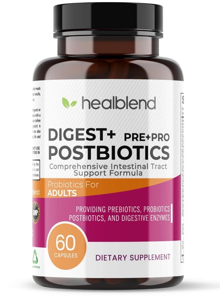 ダイジェスト + 女性と男性のためのPostbioticsサプリメント, マルチ酵素, Bromelineと消化の健康のための有機プレバイオティクス&プロバイオティクス, パパインとリパーゼ, 非GMO, グルテンフリー, 60 ベジタリアンキャップ