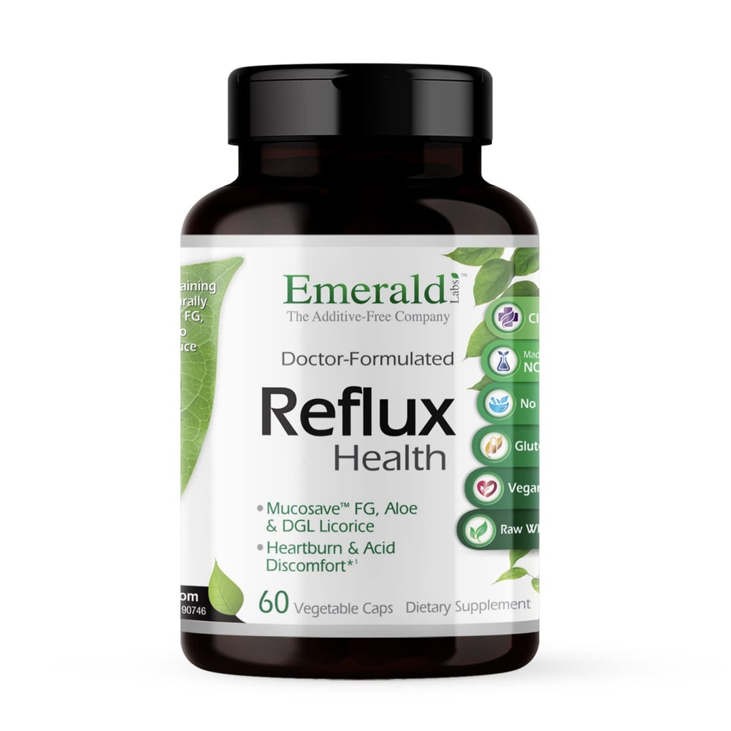 EMERALD LABS Reflux Health - Mucosave FG、DGL、アロエベラ、プロバイオティクス、消化酵素&その他* - 60野菜カプセル(30日供給)