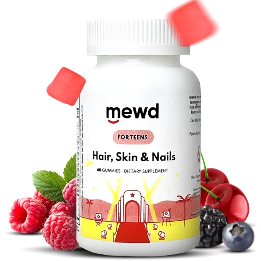 MEWDティーンとキッズヘア, Skin+Nailsデイリーマルチビタミングイラ強化フォーミュラ - バイオチン、亜鉛、ビタミンA、B、&D3、ガールズ&ボーイズ、60、米国製