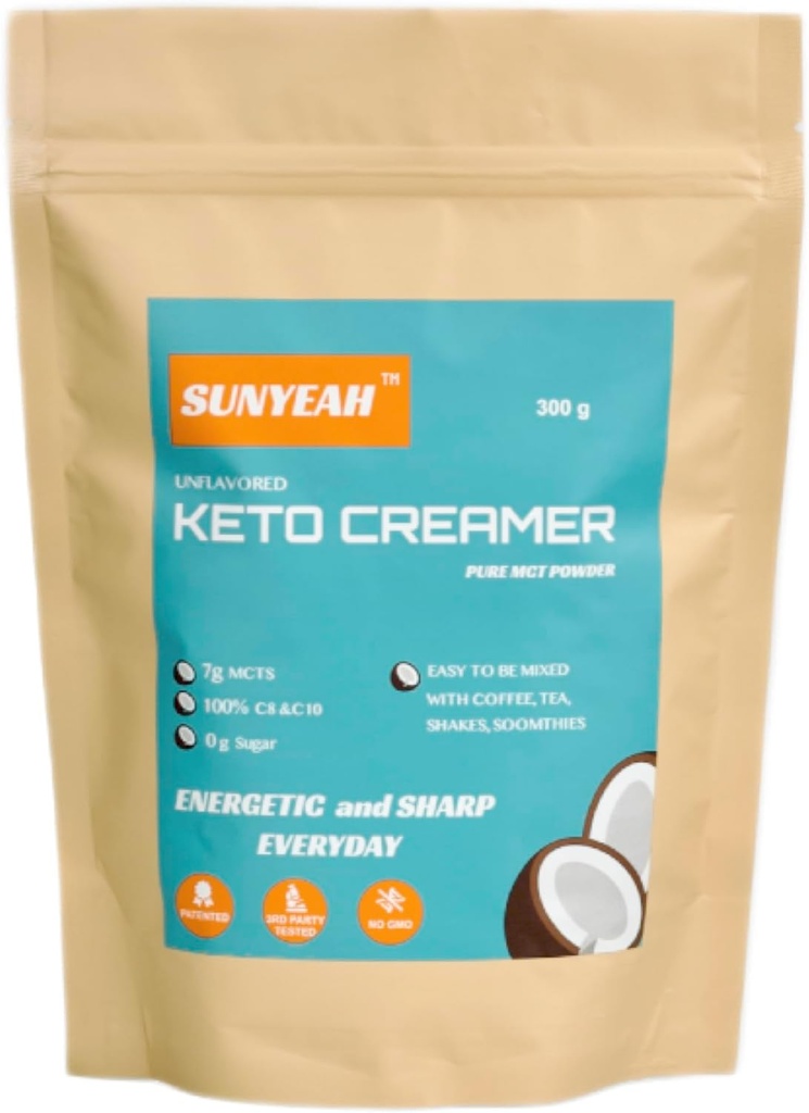 SUNYEAH MCTパウダー- MCTオイルパウダー、KETOコーヒークリーム、純粋なC8 C10、ココナッツ、300 g、コーヒー、紅茶、水、シェイクスムージー、無味、GMOで優れています