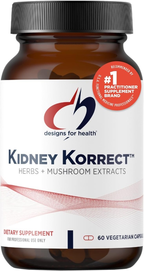 Designs for Health Kidney Korrect - Herbs + Mushrooms for Kidney Support - Vegan, Non-GMO Supplement (60 Capsules)