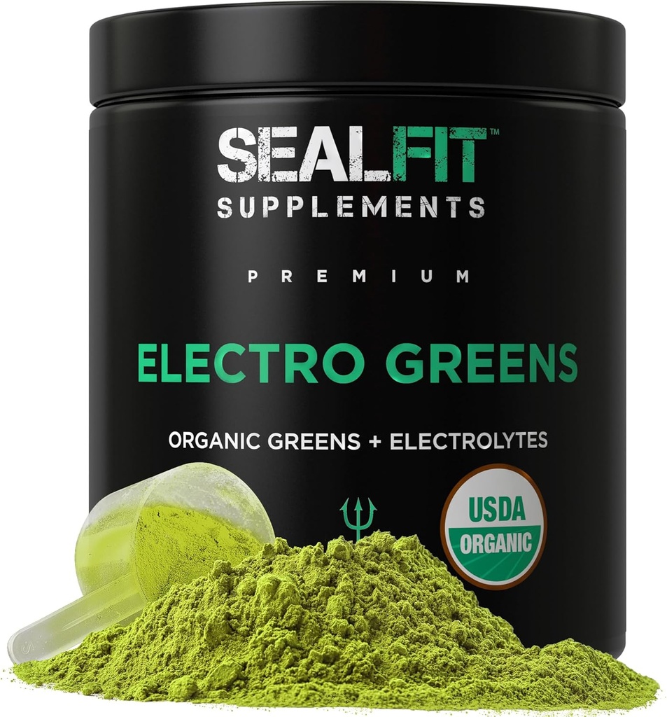 SEALFIT ElectroGreens - USDAオーガニックグリーンスーパーフード+電解質パウダー。 エネルギーと水分補給のための25 +スーパーフード。 旧海軍のシール マークの神による極度の緑ジュースそして電解質の粉のInspired