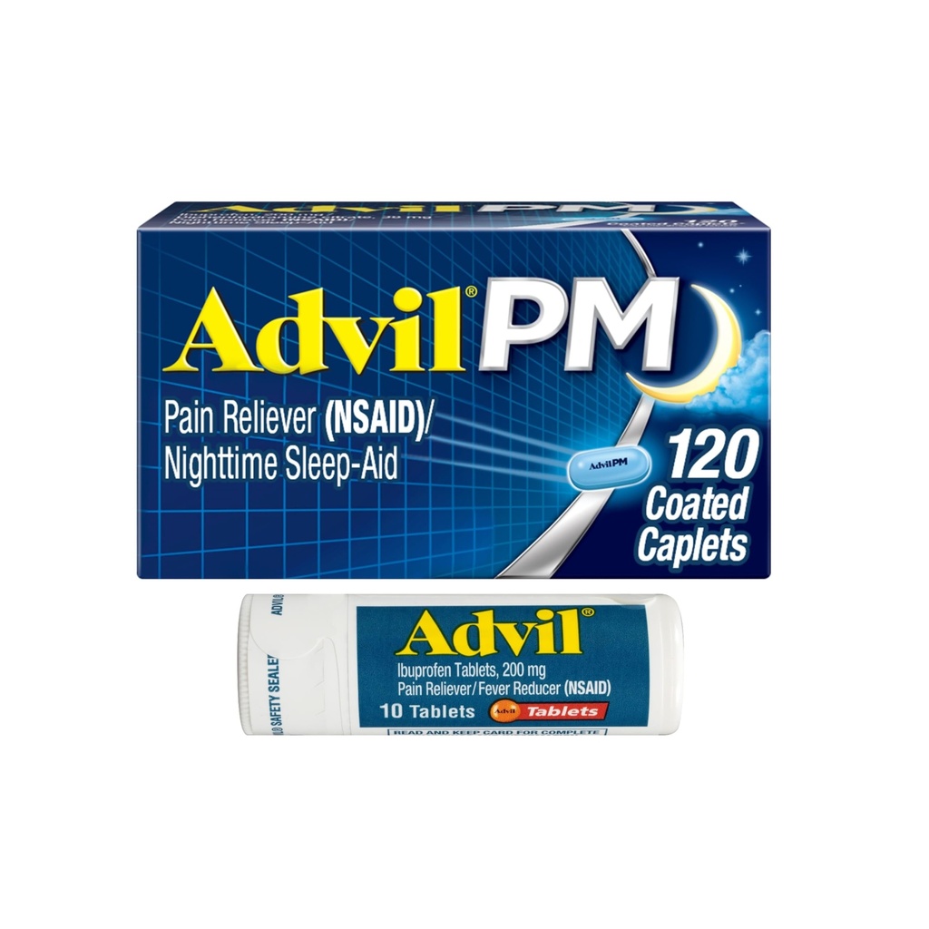 Advil PMの痛みのRelieverおよび夜間の睡眠の援助、睡眠の援助のための痛みの軽減およびDiphenhydramineのクエン酸塩のためのIbuprofen - 120の上塗を施してある小冊子および痛みのRelieverおよびFeverの減力剤、10の計算のタブレット