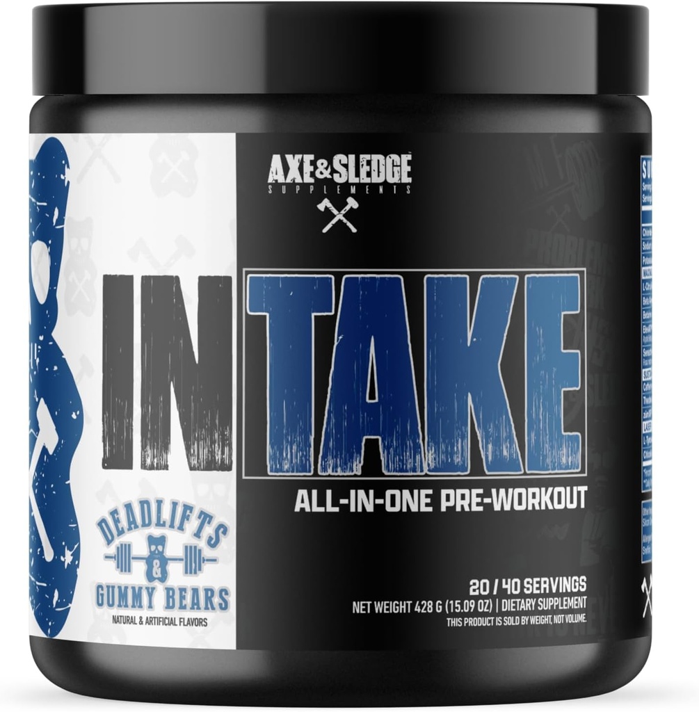 Axe & Sledge Intake オールインワンプレワークアウト | 300mgカフェイン | L-Citrulline, Beta Alanine, Betaine for Performance & Focus | プレワークアウト・フォー・メン&ウィメンズ | 20/40 サービング, デッドリフト & ガミーベア