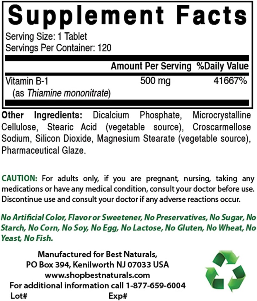 チアミン単硝酸塩500のmg及びビタミンB2 (リボフラビン) 400mgとして最もよい自然なビタミンB1