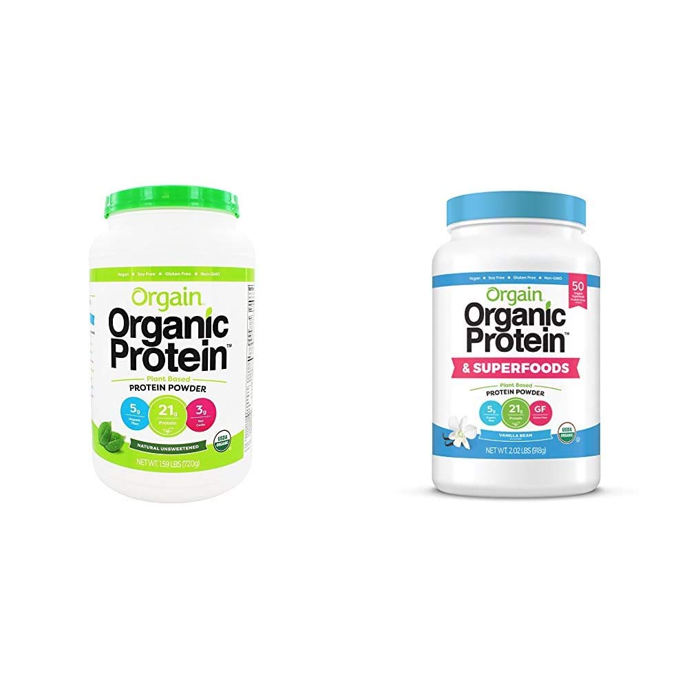 Orgain有機植物ベースのタンパク質パウダーバンドル - 甘味、バニラビーンズ、スーパーフード(2製品)