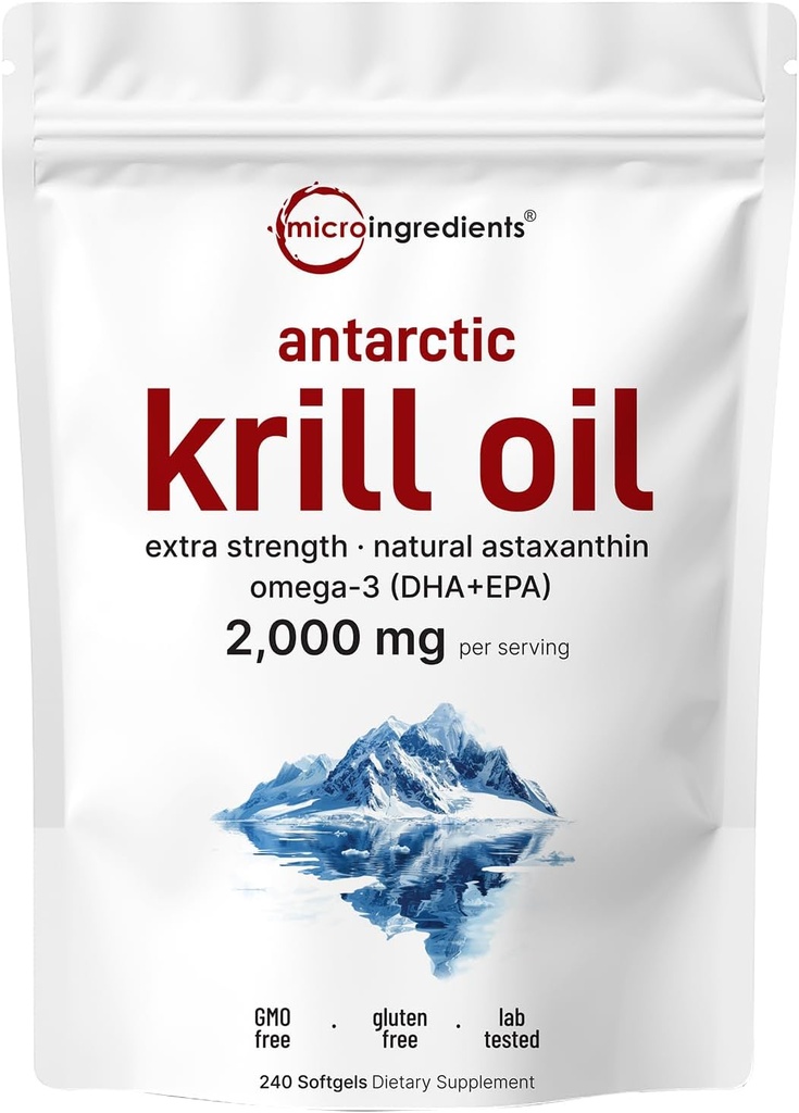 マイクロ原料のAntarctic Krillオイルの補足、サービングごとの2,000mg、240 Softgelsの三重強さ、オメガ3s EPA、DHA及び自然なアスタキサンチンの豊富な、サポート免疫システム及び頭脳の健康