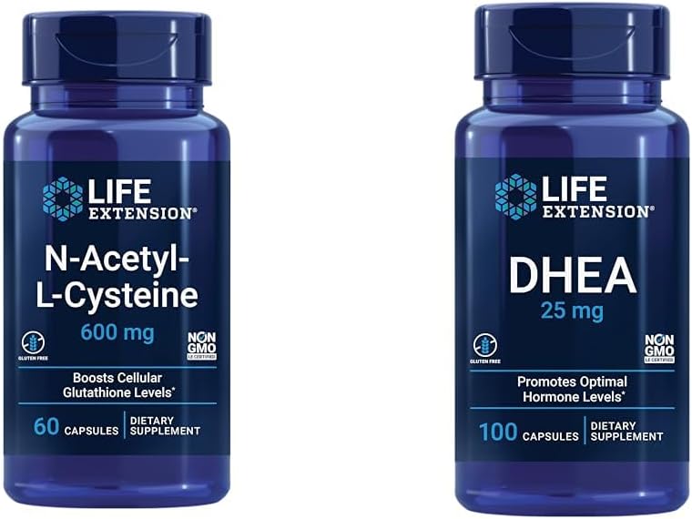 ライフエクステンションN-アセチル-L-Cysteine(NAC)、免疫、呼吸&DHEA 25mg - ホルモンバランス、免疫サポート、性的健康、骨と心血管の健康のためのサプリメント
