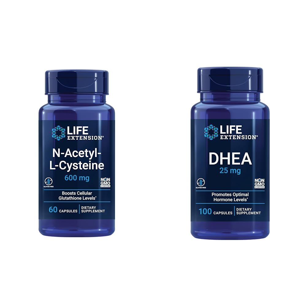 ライフエクステンションN-アセチル-L-Cysteine(NAC)、免疫、呼吸器&DHEA 25mg - ホルモンバランス、免疫サポート、性的健康、骨および心血管の健康のためのサプリメント
