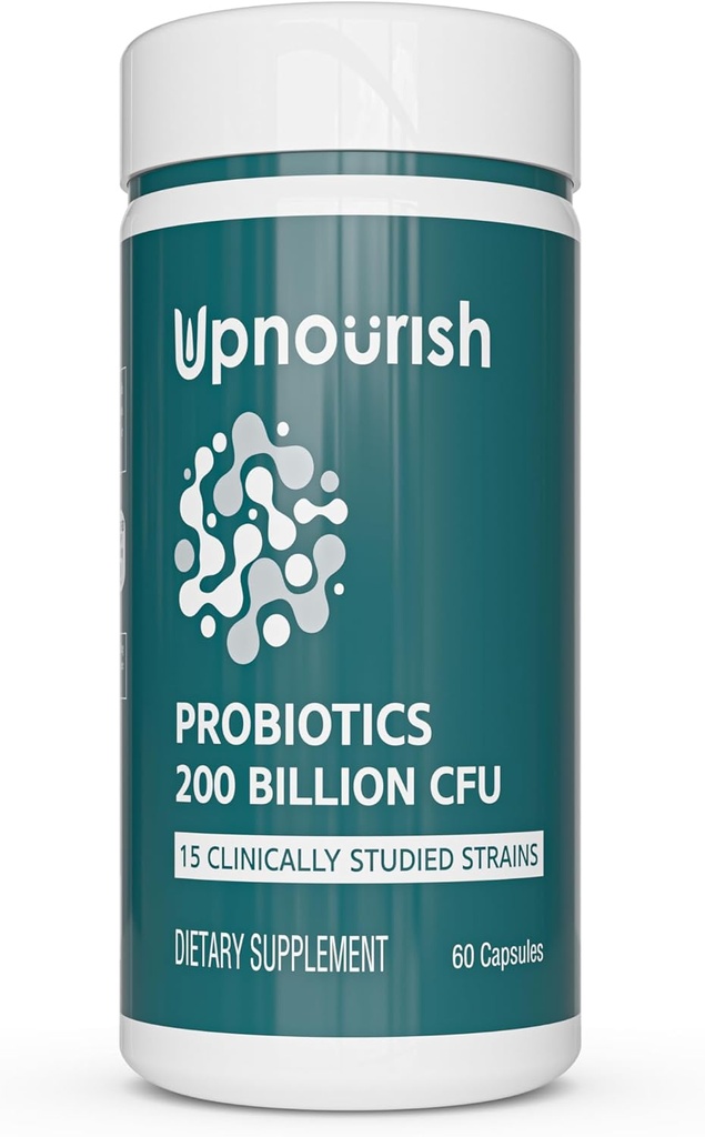 UpNourish Probiotics - 男性と女性のための200億のCFU、15臨床的にStrains、プレバイオティクス&酵素 - 60ビーガンカプセル