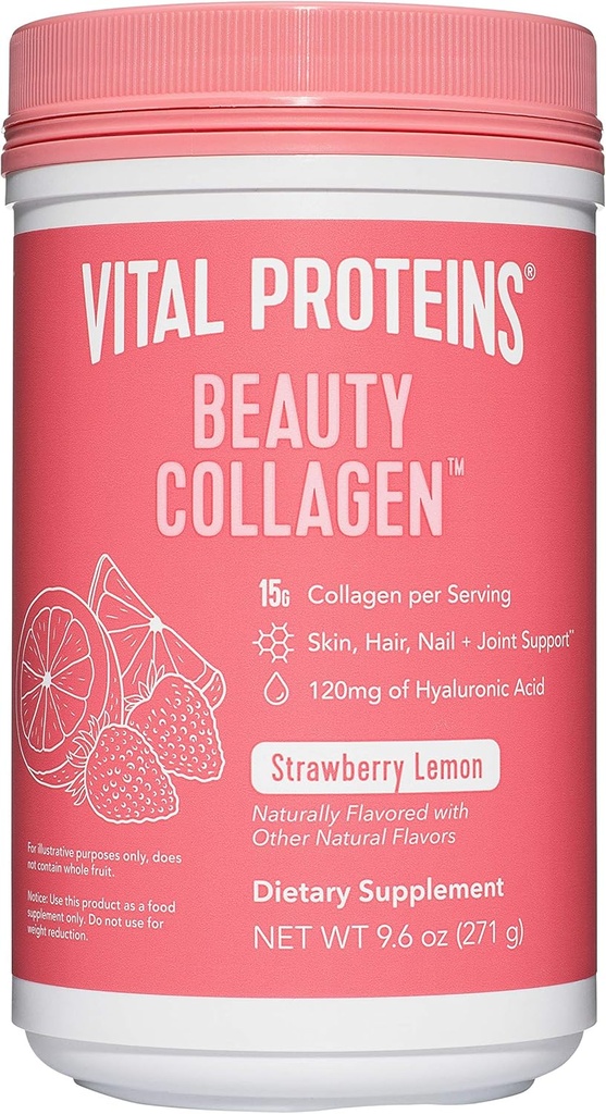 Vital Proteins Beauty Collagen(イチゴレモン、キャニスター) - 120mgのヒアルロン酸と15gのコラーゲンパーサービング