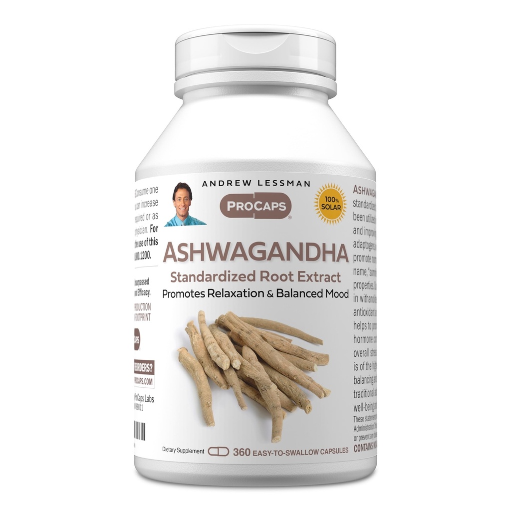 ANDREW LESSMAN Ashwagandha 360 カプセル - 標準化された Ashwagandha エキス. リラクゼーション、ポジティブ・ムード、全体的にウェルビーイング、バイタリティを促進します。 カプセルを飲みやすい小型