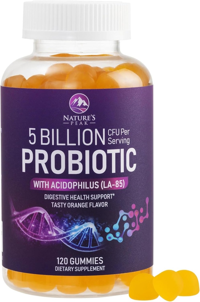 Probiotic Gummies 5 Billion CFU - Daily Probiotic Gummy Supplement for Women, Men & Teens - Natural Digestive Health, “Good” Gut & Immune Support with 6 Pro Biotic Strains - Orange Flavor - 120 Count