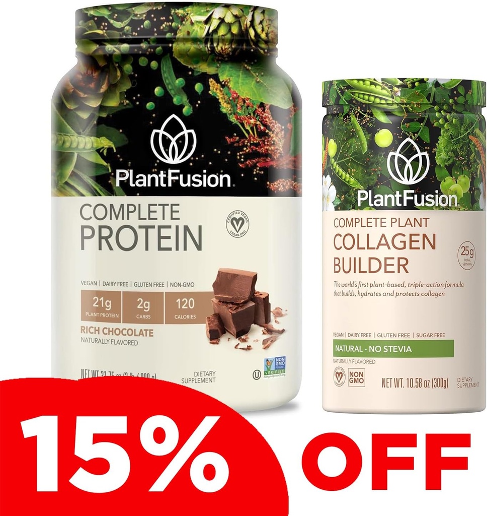 PlantFusion完全ビーガンプロテインパウダーとコラーゲンバンドル - Keto、グルテンフリー、大豆フリー、非乳製品、砂糖、非GMO