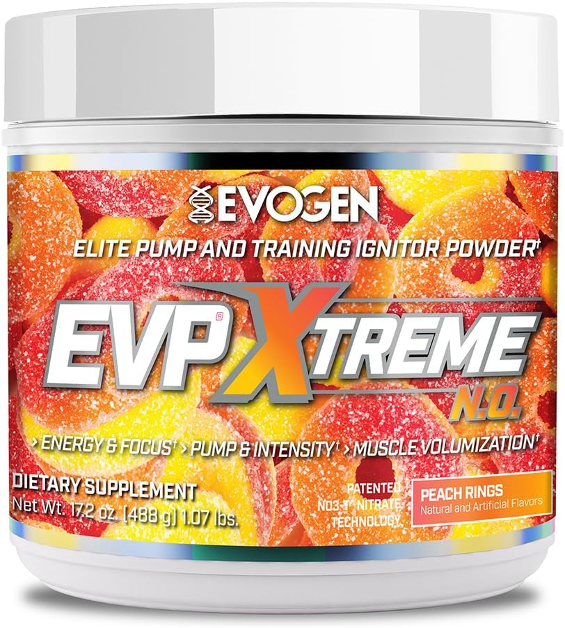 Evogen EVP Xtreme NO - 男性と女性のためのプレワークアウトパウダー | ベータアランナイン、クレアチン、エネルギー&ポンプのためのカフェインと砂糖無料プレワークアウト | ピーチリング | 40 サービング