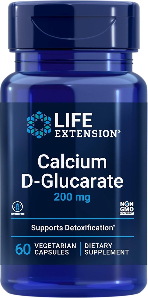 Life Extension Calcium D-Glucarate, 200 mg - Supports Detoxification, Helps Flush Out Unwanted Compounds – Gluten-Free, Non-GMO, Vegetarian – 60 Capsules