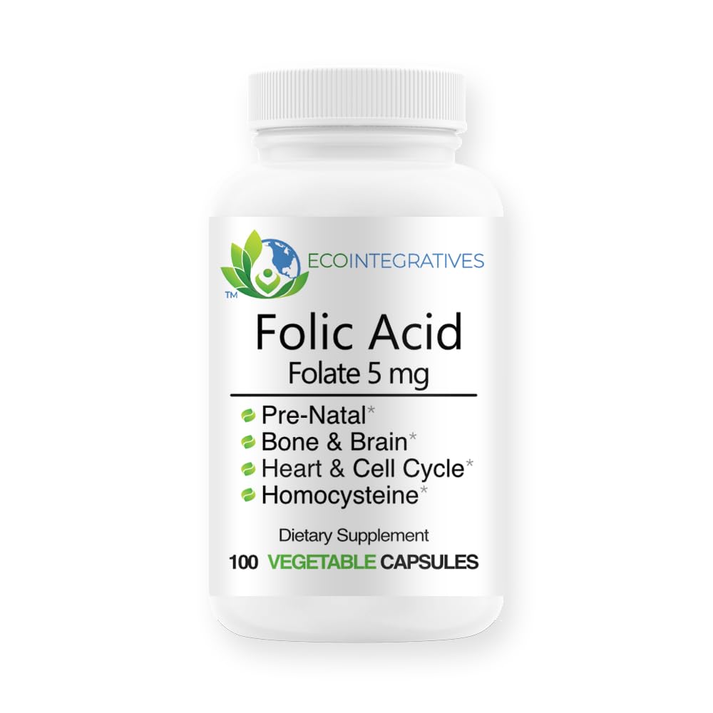 葉酸 Folate 5mg (B9) 胎児, 生殖健康, Homocysteine, Metabolism, 心血管, 骨, 免疫サポート, アレルゲンフリー, 非GMO - 100 ビーガンカプセル