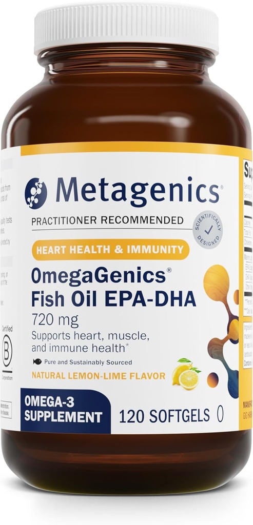 メタジェニックスオメガジェニックスフィッシュオイルEPA-DHA 720mg - Omega-3フィッシュオイルサプリメント - 高効力 - 心の健康、筋骨格の健康と免疫システムの健康* - DHA&EPA - 120 Softgels