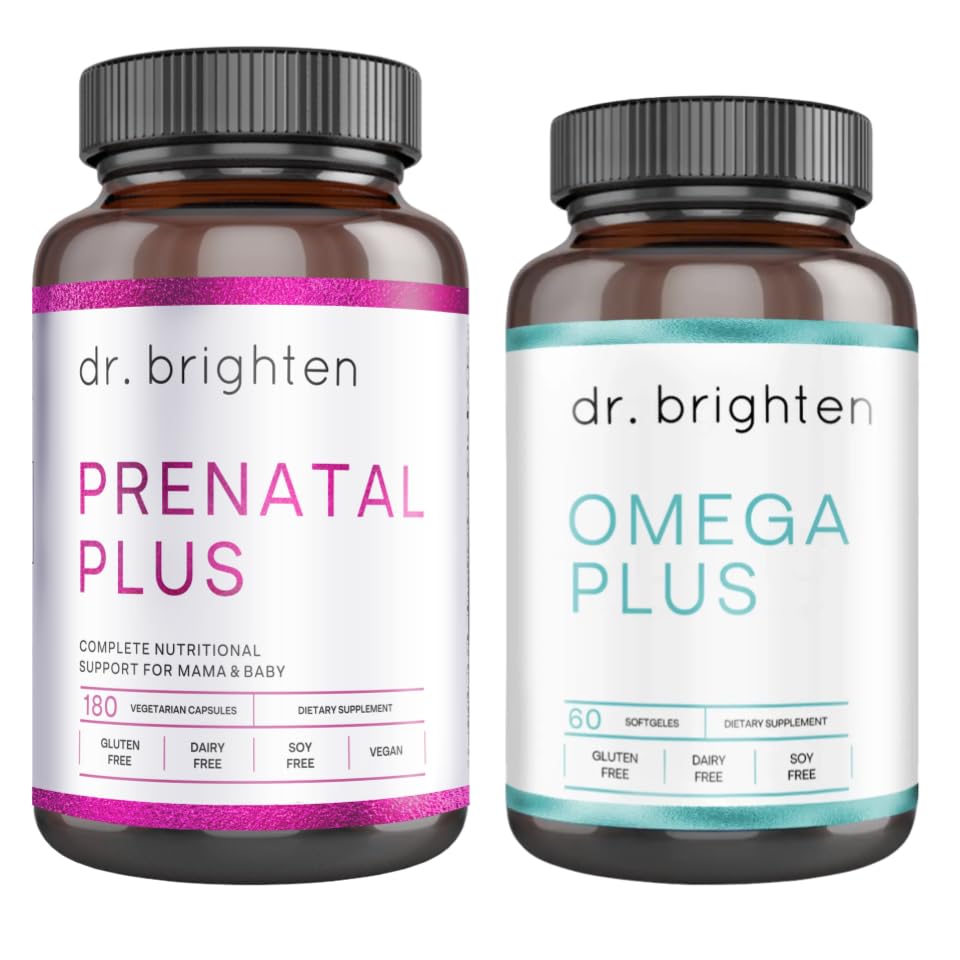 Dr. Brighten Prenatal PlusとOmega Plusは、妊娠中または授乳中の母親、非GMO、ノーグルテン、大豆なし
