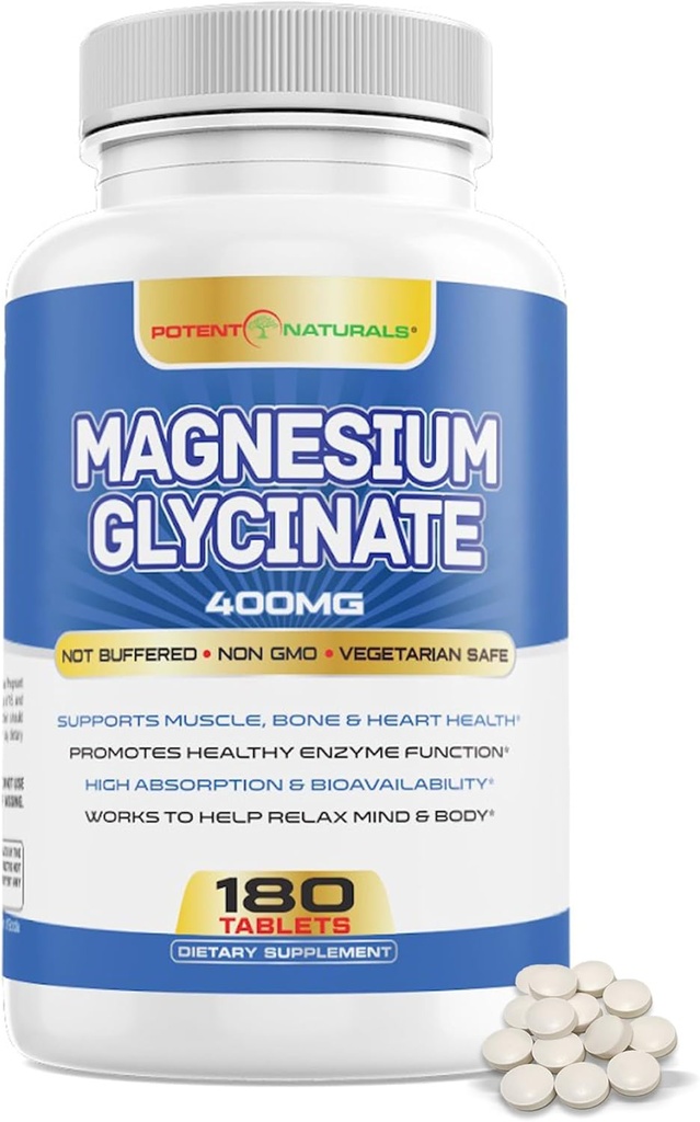 マグネシウムのGlycinate 400mg 180のタブレット-Gentleの吸収の方式非Laxative -人の非GMOのグルテンフリーの友好的な鉱物の補足-第三者はテストしました、満たしません