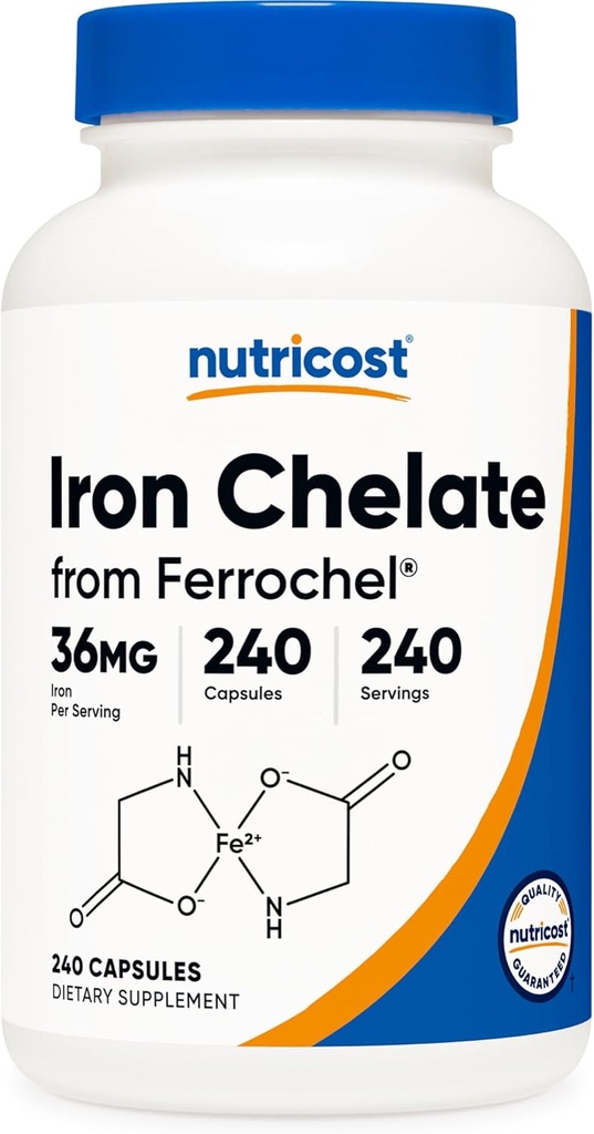 Nutricostはフェロッシェル、36mg、240のカプセルとして鉄を、Chelated