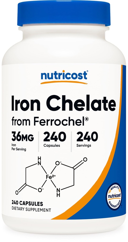 Nutricostはフェロッシェル、36mg、240のカプセルとして鉄を、Chelated