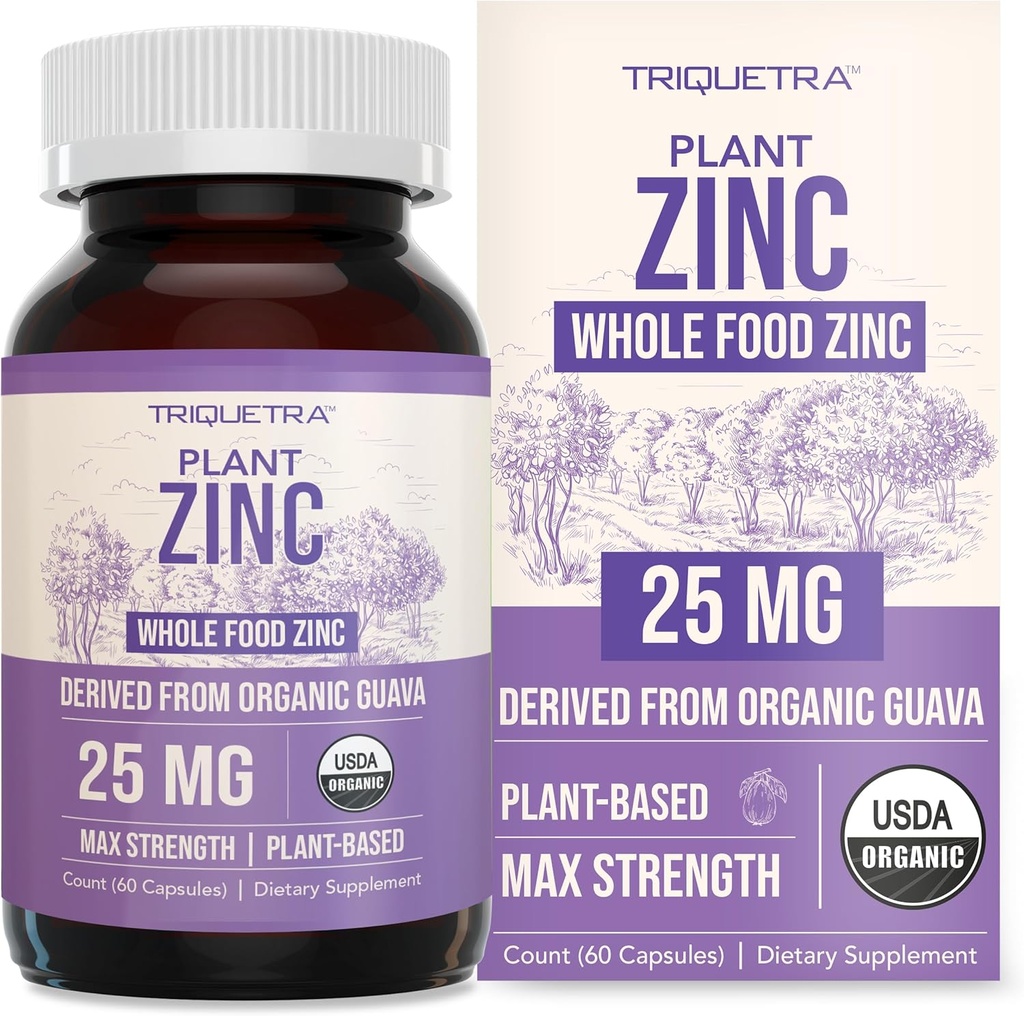 Organic Zinc 25 mg | Whole Food zinc Supplements | Derived from Organic Fruit, Elemental Zinc - Water Extracted, Vegan, GMO-Free - Essential Mineral, Antioxidant, Immune Support, Skin - 60 Servings