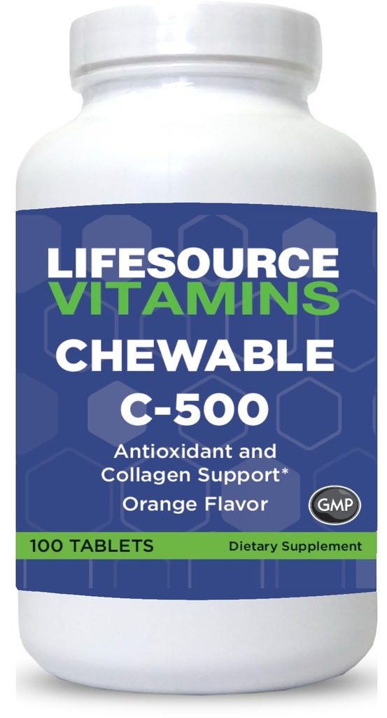 ライフソースビタミンC 500mg - 100Chewableタブレット - 驚くべきオレンジ味 - 甘いw /ステビア