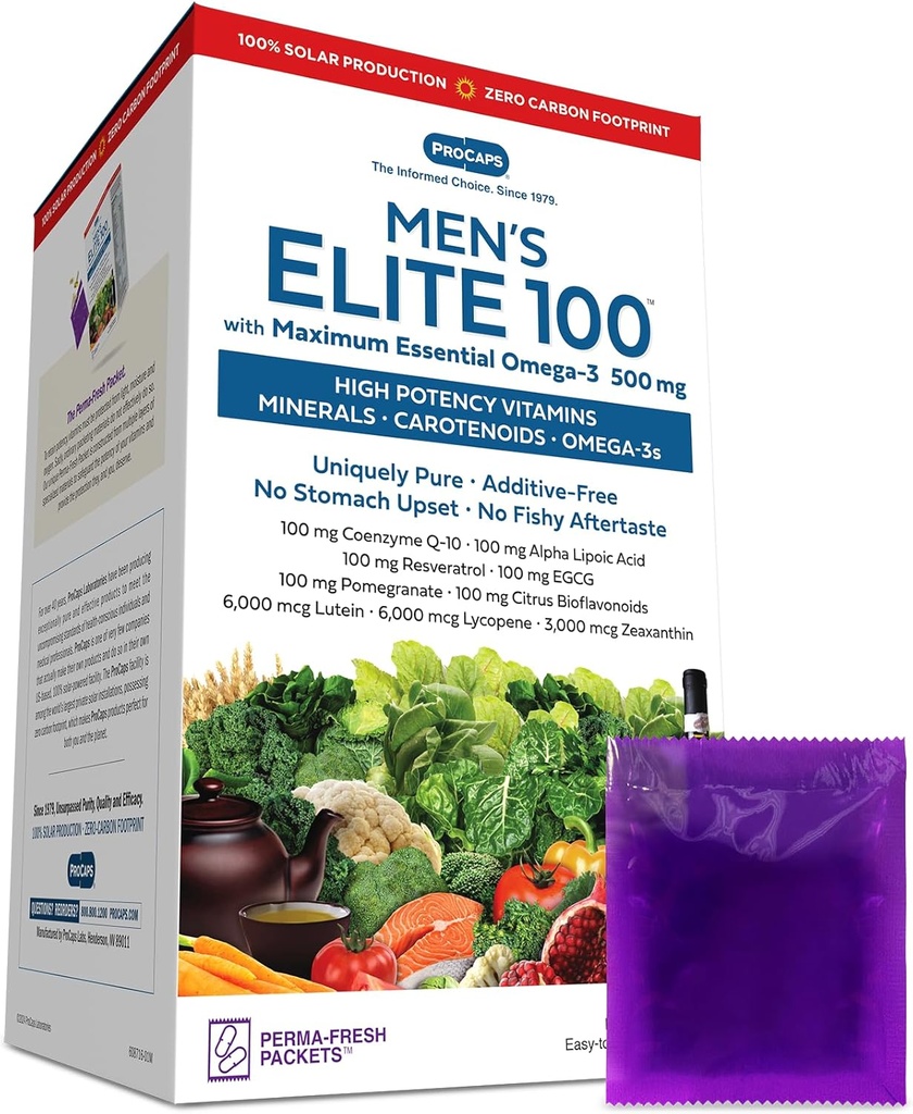 ANDREW LESSMAN Multivitamin-Men's Elite-100 最大のエッセンシャルオメガ-3 500 mg 60 パケット - 40 + ポテント栄養素、エッセンシャルビタミン、ミネラル、フィトン栄養素およびカロテノイド。 添加剤なし