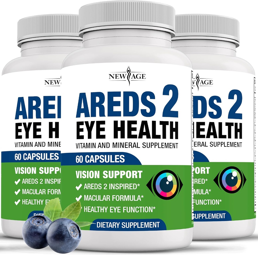 NEW AGE AREDS 2 Eye Vitamins - Lutein, Zeaxanthin, Bilberry, Astaxanthin Mineral Vision Supplement - 180 Count