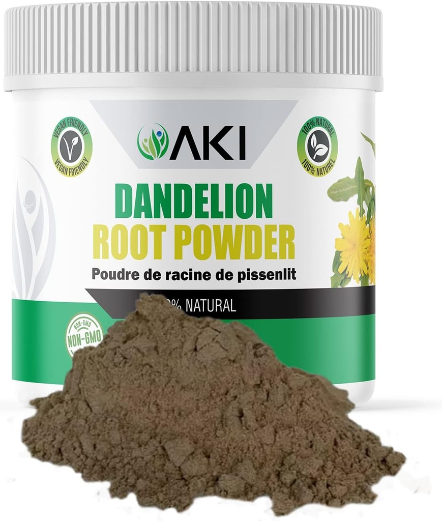 AKI Dandelion Rootパウダー - ビタミン&抗酸化剤で理想的 - 免疫 - グルテンフリー、非GMO(5.30oz / 150g)をサポートするのに役立ちます