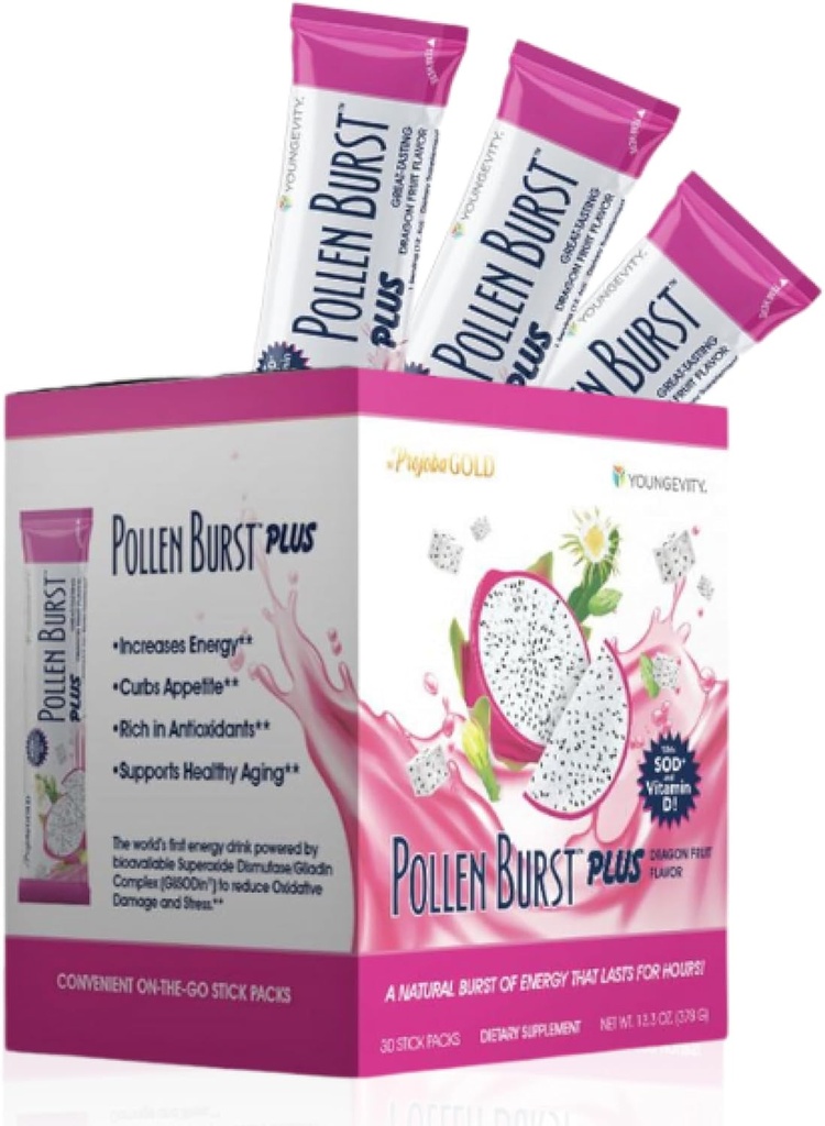 Youngevity ProJoba Pollen BurstTMドラゴンフルーツ - クリーンな自然エネルギーサプリメントw /緑茶、花粉エキス、GliSODin® - フォーカスの増加、脳ブースト、耐久性、精神的(30スティック)