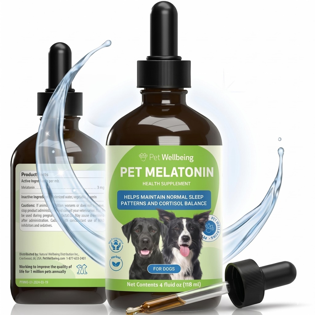 犬のためのペットウェルビーイングペットメラトニン - Vet-Formulated Holisticスリープサポート - ヘルシーな睡眠パターン、Circusadian Rhythmバランス - 液体メラトニンサプリメント - 犬のために作られた4オンス(59ml)