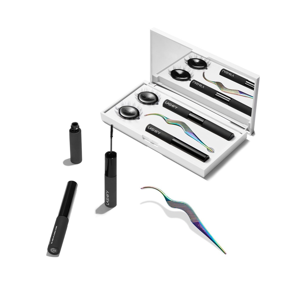 Lashifyコントロールキット - DIYアイラッシュスターターセット - Gossamerブラック10mm、12mm、ホワイトトラベルケース、プチワンドを増幅