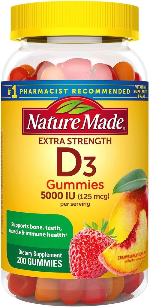 Nature Made Extra-Strength Vitamin D3 5000 IU (125 mcg) Gummies (200 Count)