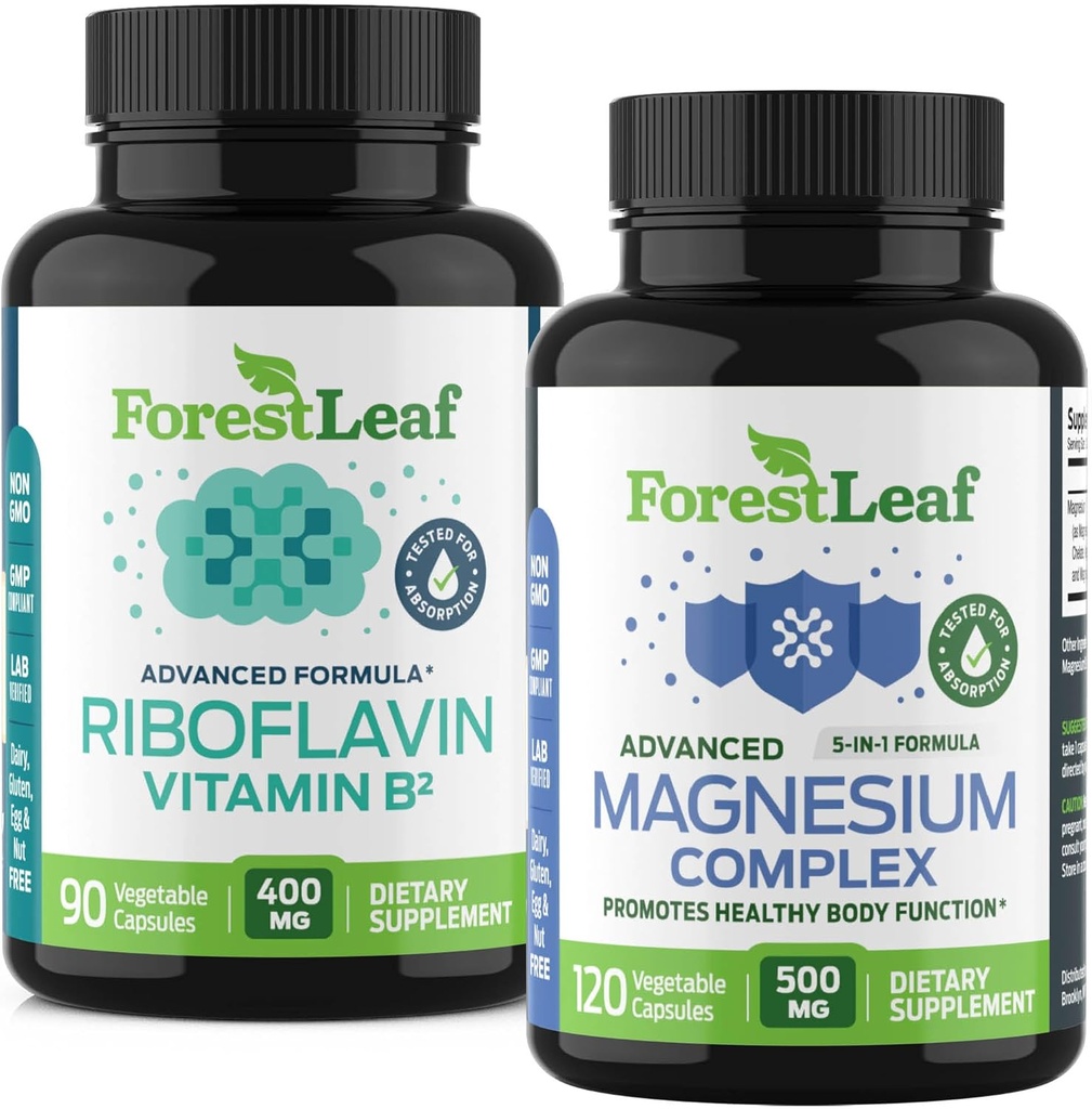 ForestLeaf Riboflavin及びマグネシウムの片頭痛の救助のためのMigraineの補足-頭痛の軽減のためのRiboflavin 400mg -最終的なマグネシウムの束-頭痛の片頭痛の軽減のカプセルのためのB2のビタミン400mg